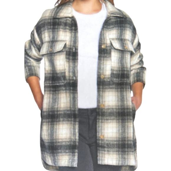 Banana Republic Tops - Banana Republic Women Black and Cream Brushed Flannel Plaid Shirt Jacket Small